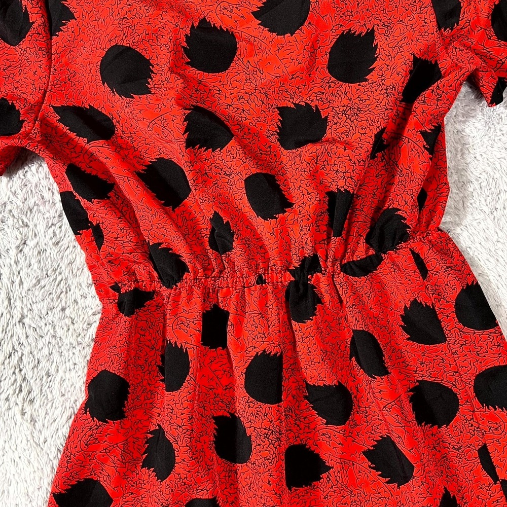 VTG 80s Brothers Dress Women L Red Leaf Print Puff Sleeve Elastic Waist USA Made - Picture 9 of 9